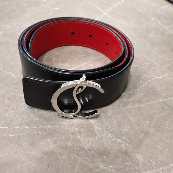 Double Sided Christian Louboutin Black Belt with Silver Buckle